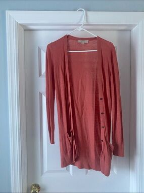 LOFT Coral Open-Front Lightweight Cardigan 100% Linen
